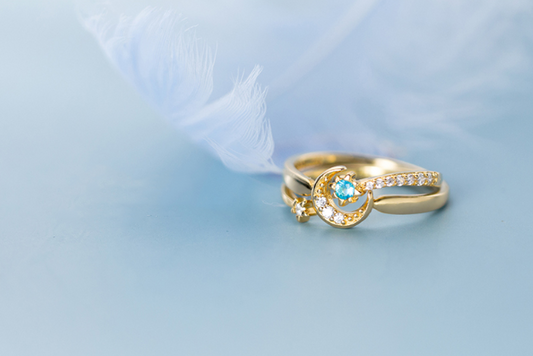 gold - Silver - Beautiful Moon Star Sun Ring Set with Celestial Designs