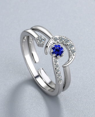 gold - Silver - Beautiful Moon Star Sun Ring Set with Celestial Designs