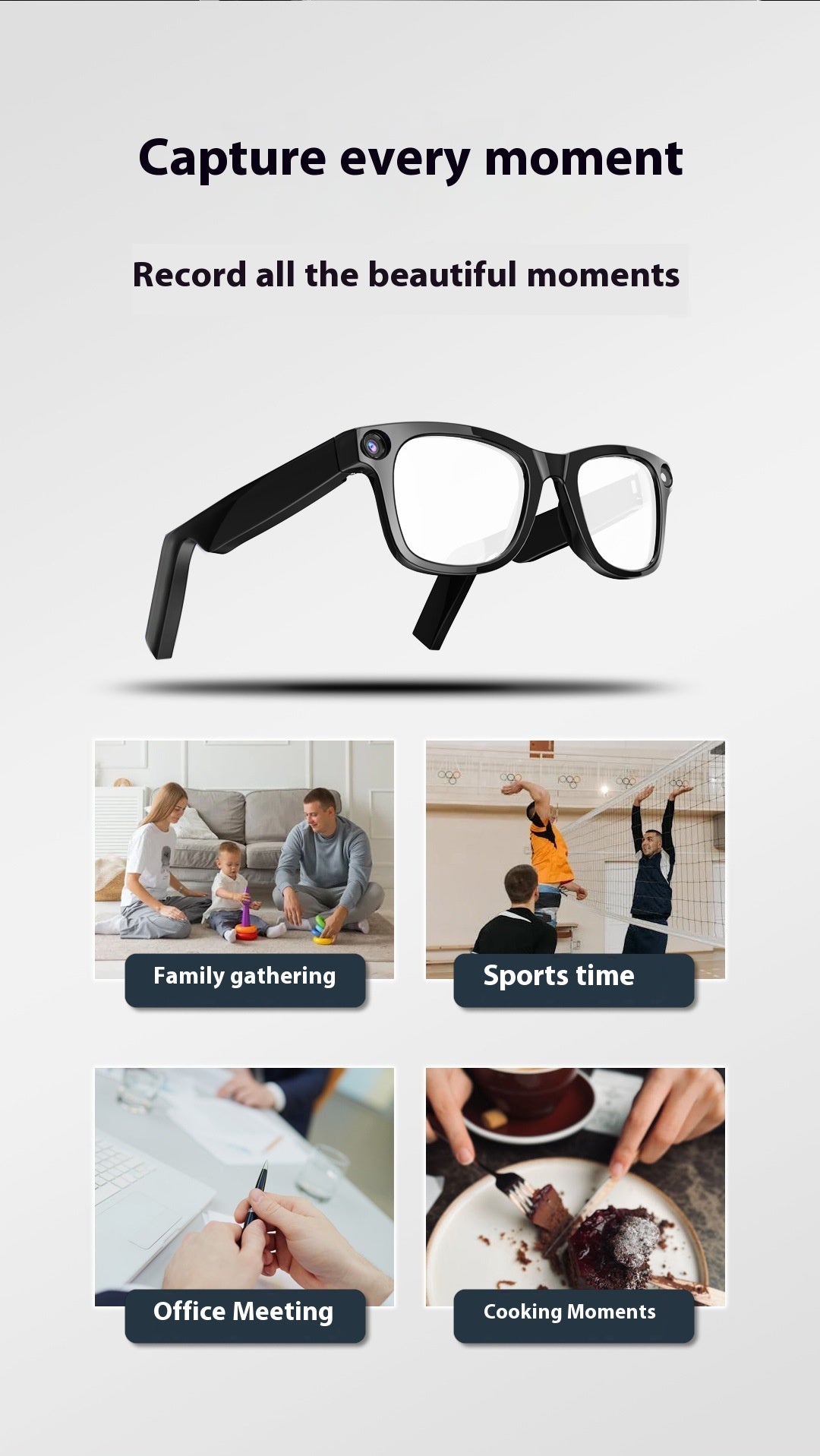 AI Camera HD video - voice call touch controls Smart Glasses