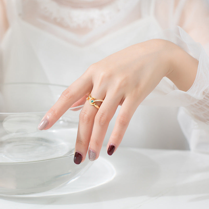 gold - Silver - Beautiful Moon Star Sun Ring Set with Celestial Designs
