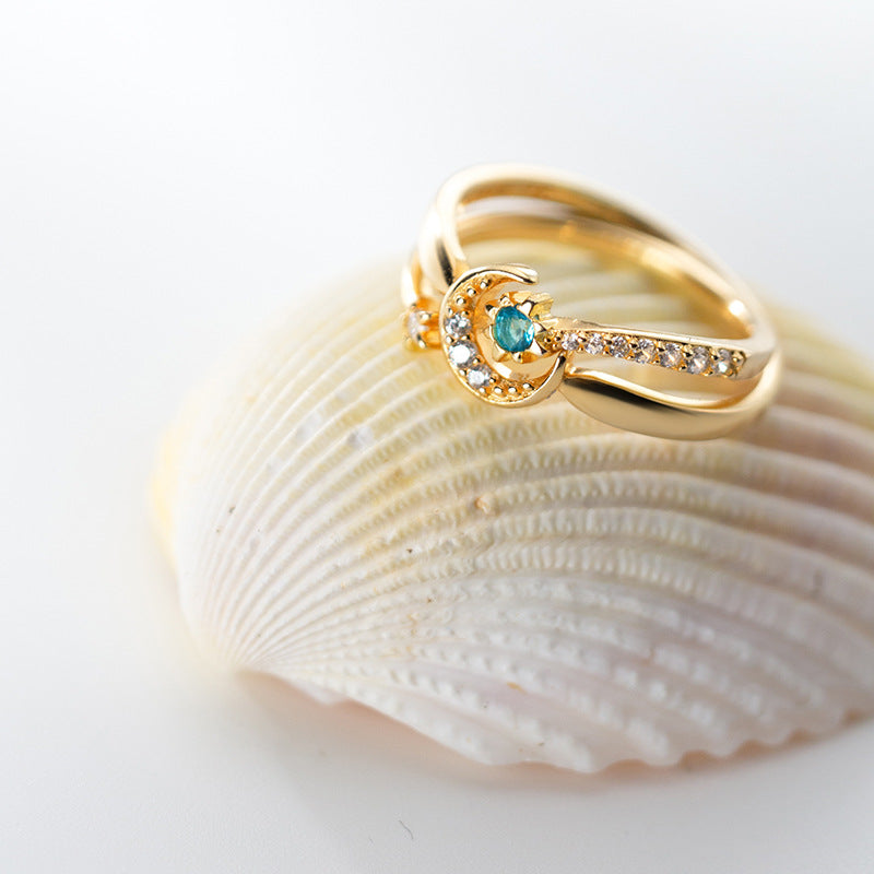 gold - Silver - Beautiful Moon Star Sun Ring Set with Celestial Designs