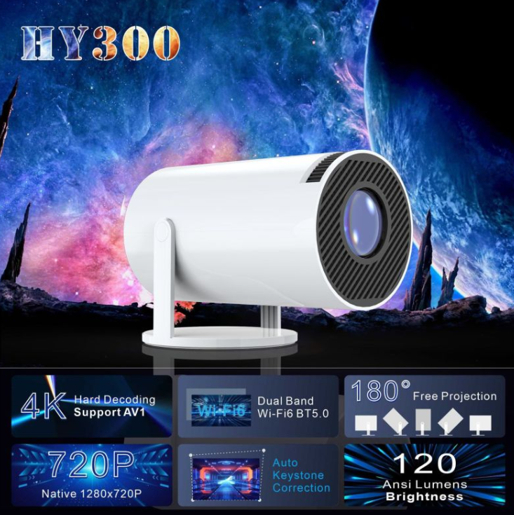 White Portable 4k 720P Projector, clear & Vibrant High End