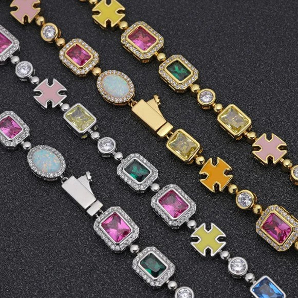 Gold-Plated Color Gemstone High End Necklace - Bracelet