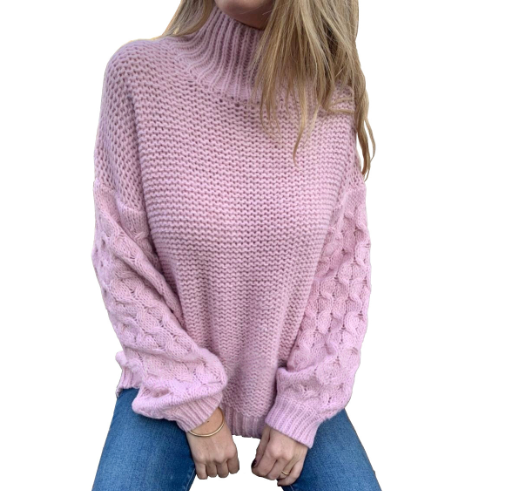 2026 Autumn Winter High Neck Lantern Sleeve Sweater