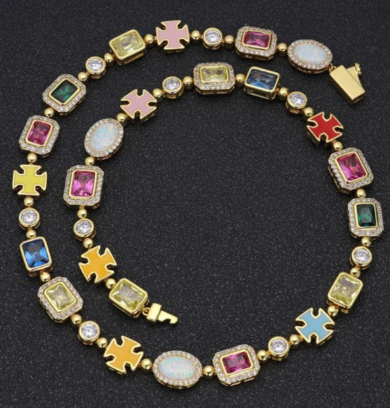 Gold-Plated Color Gemstone High End Necklace - Bracelet