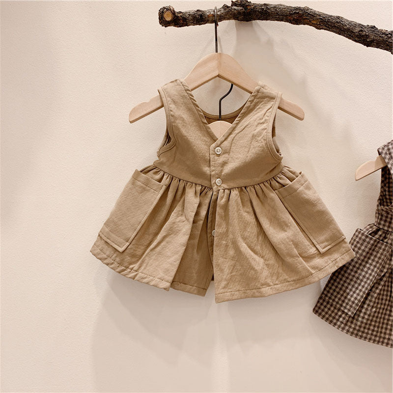 Elegant Girls Dress with Buttons & Pockets
