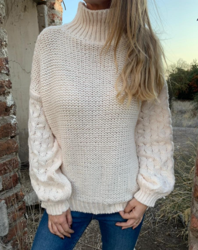 2026 Autumn Winter High Neck Lantern Sleeve Sweater