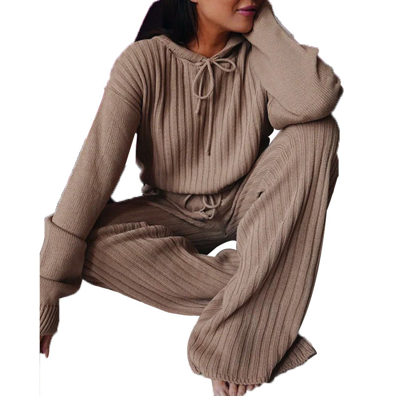 Women's Casual Hooded Fall Lounge Cozy Long Sleeve two piece set, Coffee