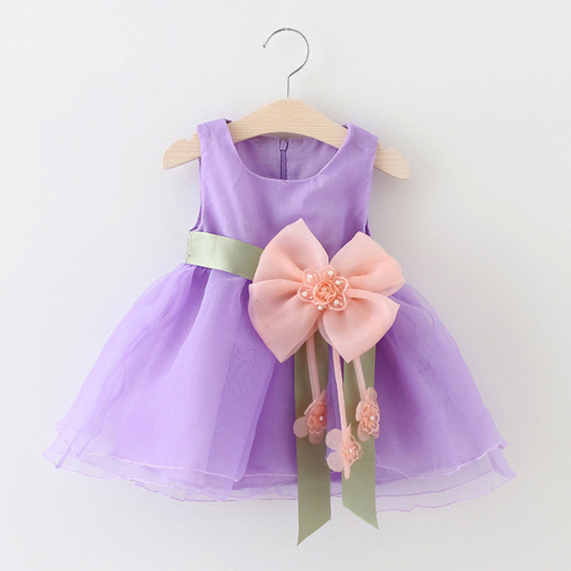 Girls' Dress with Tulle Skirt, zip up back and Bow! Purple & Pink