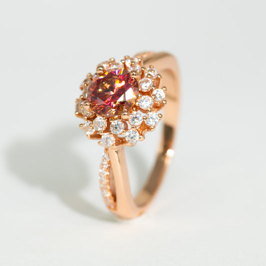 Beautiful Red/White Moissanite Flower Ring for Women