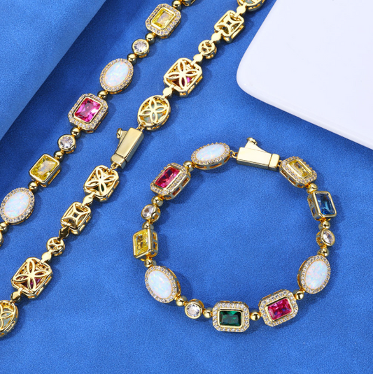 Gold-Plated Color Gemstone High End Necklace - Bracelet