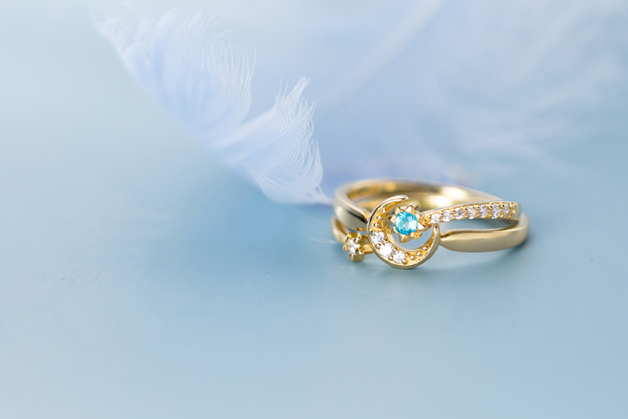 gold - Silver - Beautiful Moon Star Sun Ring Set with Celestial Designs
