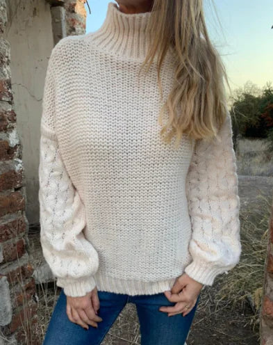 2026 Autumn Winter High Neck Lantern Sleeve Sweater
