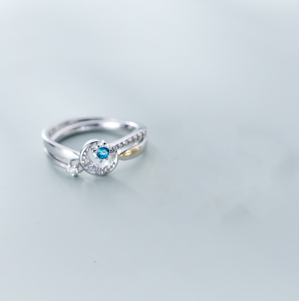 gold - Silver - Beautiful Moon Star Sun Ring Set with Celestial Designs